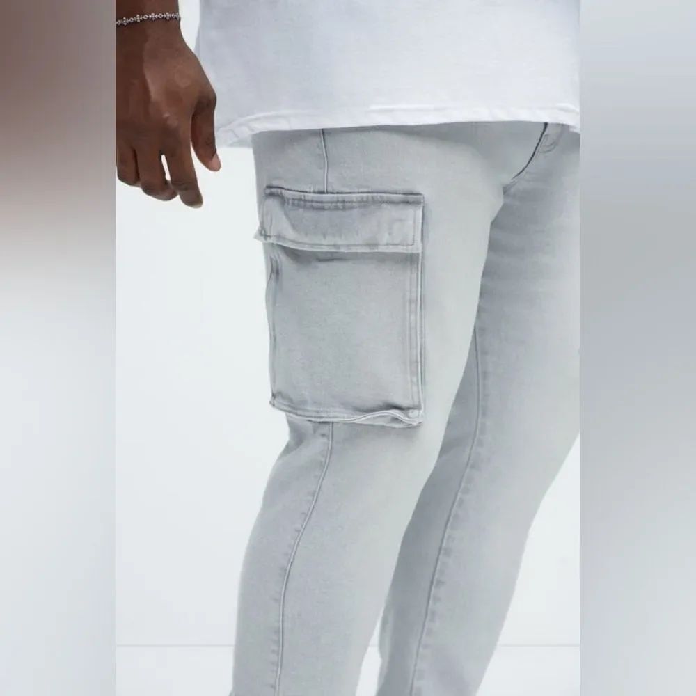 Classic Slim Fit Cargo Jeans - Gray/Blue